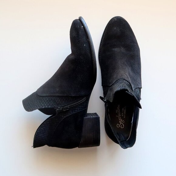 Seychelles Revolve Black Suede Leather Block Heel Ankle Boots / Booties Size 8.5 - Picture 12 of 12